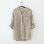 2023 summer new sun protection clothing Japanese style small fresh loose cotton and linen three-quarter sleeve stand collar shirt female linen shirt - Image 5