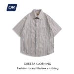 OREETA men's clothing?2022 summer Japanese fresh color matching striped lapel loose five-point sleeve shirt short-sleeved men