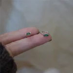 Sleep without picking sterling silver emerald square small earrings simple temperament ear bone super mini Japanese earrings female