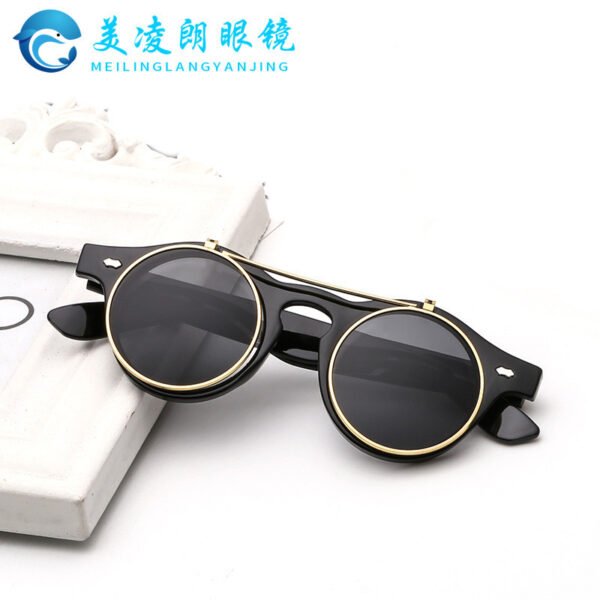 European and American trendy street photography sunglasses vintage double flap decorative glasses round punk steam sunglasses wholesale