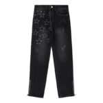 Five-pointed star printed worn-out straight jeans
