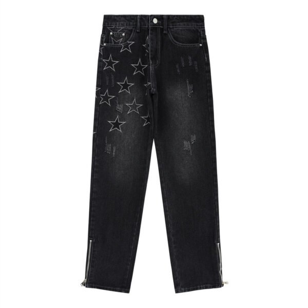 Five-pointed star printed worn-out straight jeans