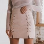 Amazon hot style European women's dress skirt Suede leather pencil skirt Winter high waist skirt Zipper lace skirt