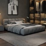 Italian light luxury leather art bed modern minimalist double Nordic master bedroom king bed 1.8 meters solid wood frame leather bed wedding bed - Image 3