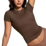 Foreign trade skim* explosive minimalist style short-sleeved T-shirt women's comfortable and breathable pre-autumn slim bottom crew neck top underneath - Image 5