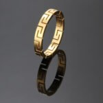 Japanese and Korean simple stainless steel rings for men and women hollow Great Wall pattern geometric tide men titanium steel hip hop ring pair ring jewelry - Image 3