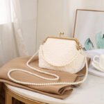 Bag Bag Women's 2025 Pleated Shell Bag New Women's Bag Crossbody Bag Mobile Phone Bag Beaded Handbag Mini Mouth Gold Bag - Image 2
