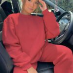 Women's solid color loose fitting sweater and pants set - Image 2