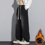 Jeans: Men's Autumn and Winter Black Men's Pants Plush Men's Pants, Boys' Loose Casual Straight-Leg Pants Pants Hong Kong Style - Image 4