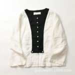 Japanese high-end splicing design sense niche cotton and linen long-sleeved shirt women's fresh and sweet raglan sleeve cardigan top - Image 6