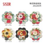 Foreign trade plum-shaped ceramic pot mat oil painting flower style Japanese and Korean thermal transfer heat insulation mat home decoration daily use