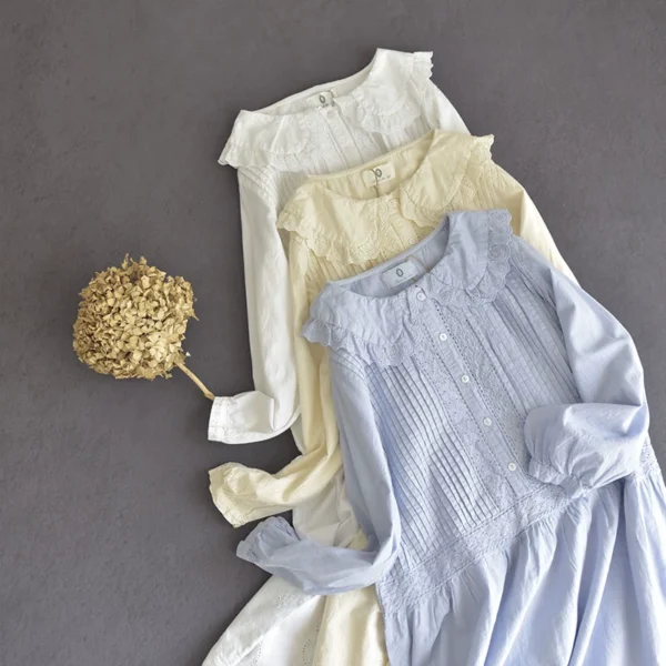 Jansen's first love style doll collar dress 381 Mori girl sweet long-sleeved cotton spring A-line lace skirt