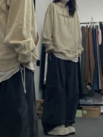 Pure cotton Japanese retro elastic waist straight casual pants men's and women's neutral style loose student all-match overalls trousers trendy - Image 4