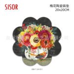 Foreign trade plum-shaped ceramic pot mat oil painting flower style Japanese and Korean thermal transfer heat insulation mat home decoration daily use - Image 8