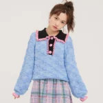 Polo neck ruffle lantern sleeve sweater - Image 3