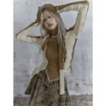 Lazy style patchwork long-sleeved T-shirt