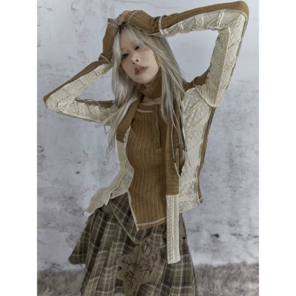 Lazy style patchwork long-sleeved T-shirt