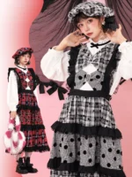 Vintage loose plaid fluffy dress（Wear both front and back）