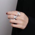 Double-layer opening feather irregular moonstone French ins cold wind minority original design female index finger ring - Image 2
