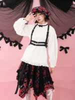Vintage girl lace dark stripe folded long-sleeved shirt - Image 3