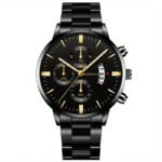 Cross-border popular calendar, steel band watch, large dial, three-eyed quartz watch, cross-border business men's watch manufacturers wholesale