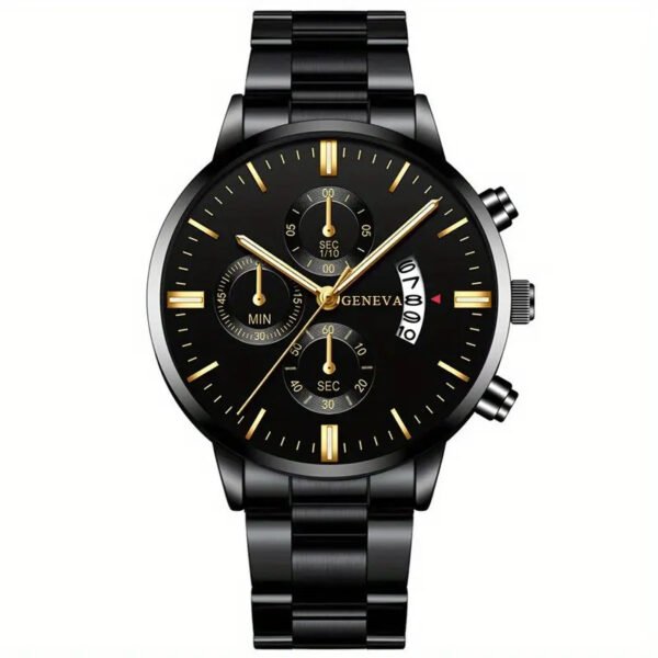 Cross-border popular calendar, steel band watch, large dial, three-eyed quartz watch, cross-border business men's watch manufacturers wholesale