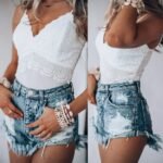 Cross-border spring and summer European and American independent station denim shorts ripped hole tassel sexy bag hip hot pants female Amazon new