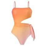 2023 European and American new one-piece swimsuit women's tight and thin retro foreign trade strappy swimsuit suit chiffon long skirt - Image 3