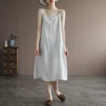 New cotton suspenders cotton linen solid color dress ladies literary temperament loose inner suspender long skirt - Image 5