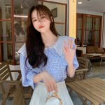 Chic French puff sleeve short-sleeved shirt female all-match summer small plaid design doll collar shirt - Image 2