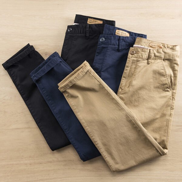 Spring and Autumn Overalls Micro-elastic Khaki Durable Work Casual Pants Retro Washed American Long Pants Solid Color Men's Pants