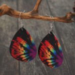 Cross-border European and American Independent Station New Colorful Wings Gradient Leather Earrings Water Drop Double-sided Print Color Leather Earrings - Image 3
