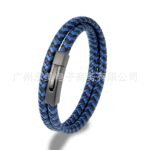 European and American fashion commuter stainless steel leather bracelet lovemyson stainless steel square buckle men's bracelet - Image 5