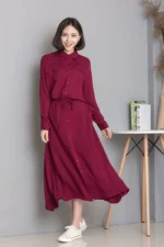 Small fresh tie pure cotton retro elastic waist dress - Image 3