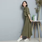 Small fresh tie pure cotton retro elastic waist dress