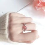 Ji Yi'an Jian 925 Silver Cute and Exquisite Cat Strawberry Crystal Open Ring Japanese Sweet Style Niche Design Simple Crystal Ring for Girlfriend Birthday Gift Valentine's Day Gift - Image 8