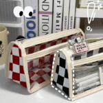 Checkerboard transparent pen bag ins Japanese girls junior high school students girls college stationery large capacity pencil case - Image 2