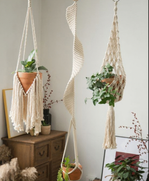 Ins woven tapestry flower basket Nordic style hand-woven wall hanging plant hanging spider orchid net pocket decoration bohemian