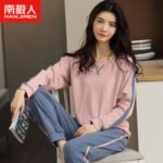 Nanjiren Pajamas Women's Autumn and Winter Solid Color Cotton Ladies Homewear Large Size Loose Long-sleeved Pajamas Spring and Autumn Sports Suit XL