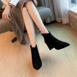 ZHR women's boots low-top fashion short boots high-heeled pointed fashion suede Martin boots female Korean version commuting short tube thick-heeled boots Y536 black 36 - Image 3