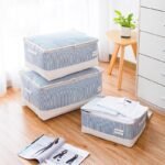 Youfen quilt storage bag clothes quilt thickened cotton linen finishing storage bag moving packing bag large 72L blue vertical - Image 9