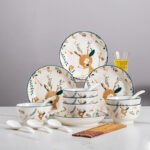 Haoya bowl and dish set Japanese household Jingdezhen ceramic tableware bowl dish noodle bowl soup bowl combination 22 heads a deer has you