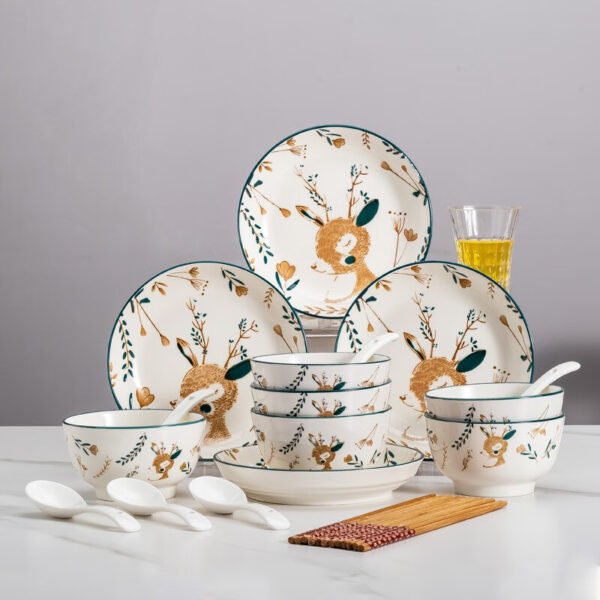 Haoya bowl and dish set Japanese household Jingdezhen ceramic tableware bowl dish noodle bowl soup bowl combination 22 heads a deer has you