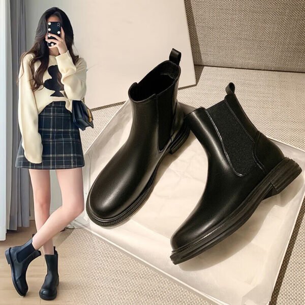 ZHR women's boots simple and versatile thick-soled heightening Chelsea boots women's fashion elastic stitching flat bottom boots women's temperament commuting slip-on boots women's comfortable skin-friendly BL87