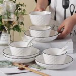 Wanxiang black line premium product 16 pieces diamond underglaze dish set Japanese-style home Jingdezhen ceramic tableware bowl plate noodle bowl soup bowl couple bowl chopsticks dish combination soup bowl spoon bowlt - Image 4