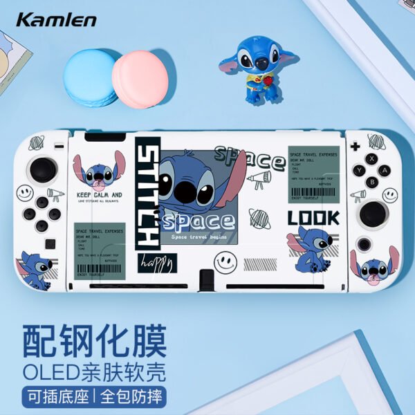 Cameron (KAMLEN) Switch OLED protective case cover with pluggable base frosted separated silicone soft shell game console accessories storage bag [with tempered film] matte soft shell - trendy doll with pluggable base