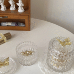 ins wind transparent glass golden butterfly jar jewelry jewelry cotton swab storage box embossed European-style storage storage