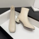 ZHR short boots women's retro British style temperament commuter women's boots fashion trend square toe thick heel boots women's fleece warm thin thin boots women show thin legs CH12A beige 38 - Image 8
