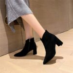 ZHR women's boots low-top fashion short boots high-heeled pointed fashion suede Martin boots female Korean version commuting short tube thick-heeled boots Y536 black 36 - Image 6