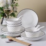 Wanxiang black line premium product 16 pieces diamond underglaze dish set Japanese-style home Jingdezhen ceramic tableware bowl plate noodle bowl soup bowl couple bowl chopsticks dish combination soup bowl spoon bowlt